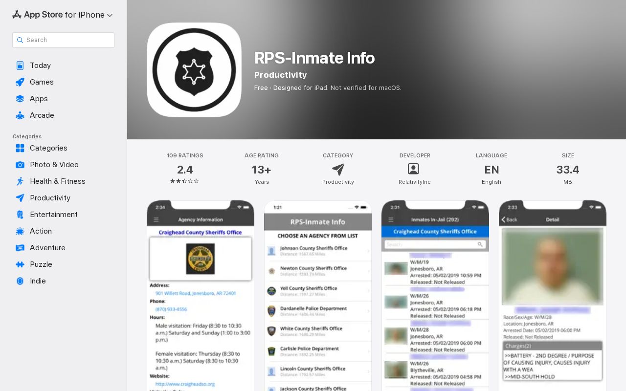 RPS-Inmate Info app access for Prairie County mugshot and jail roster records