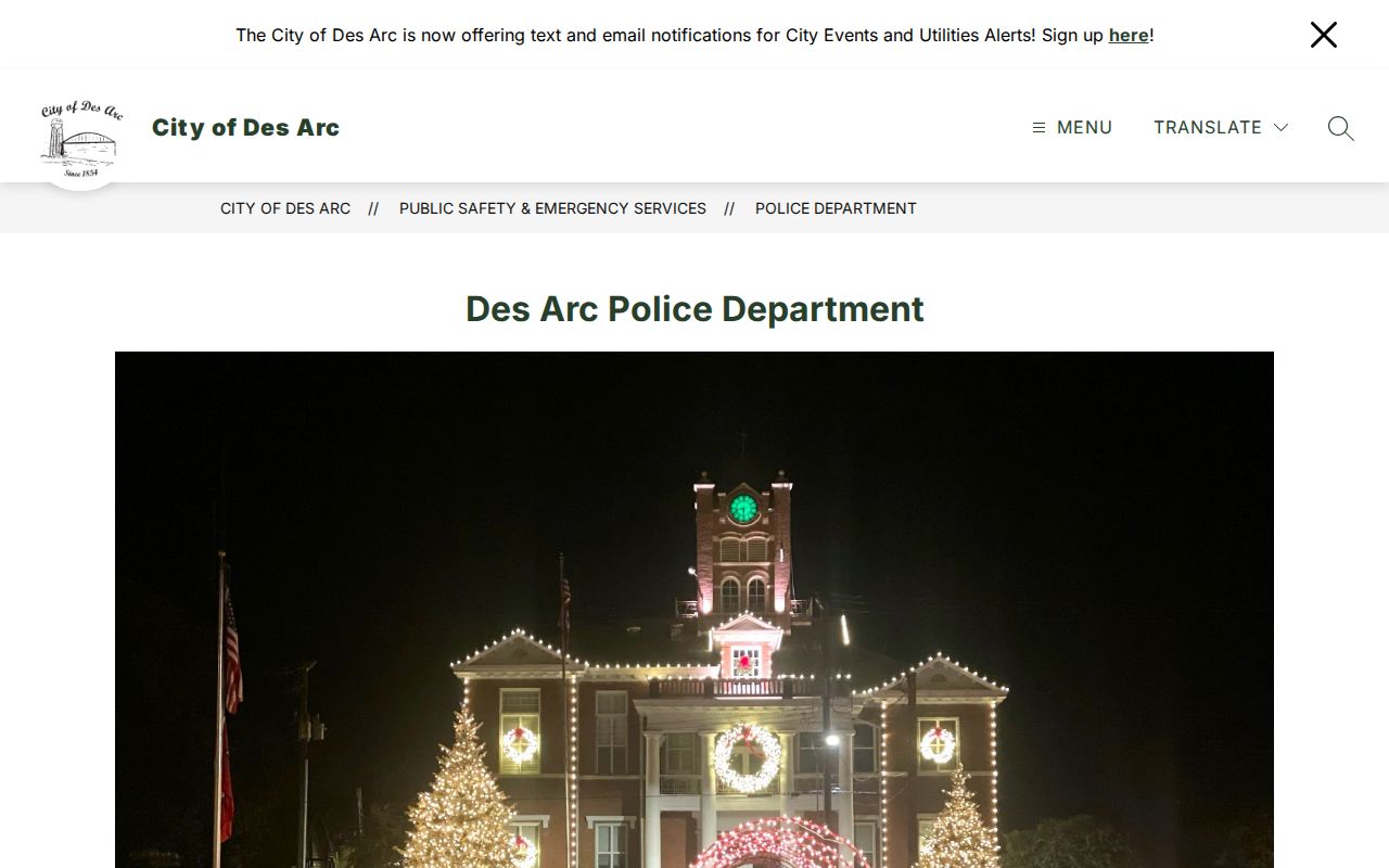 Des Arc Police Department official page for arrest report contacts
