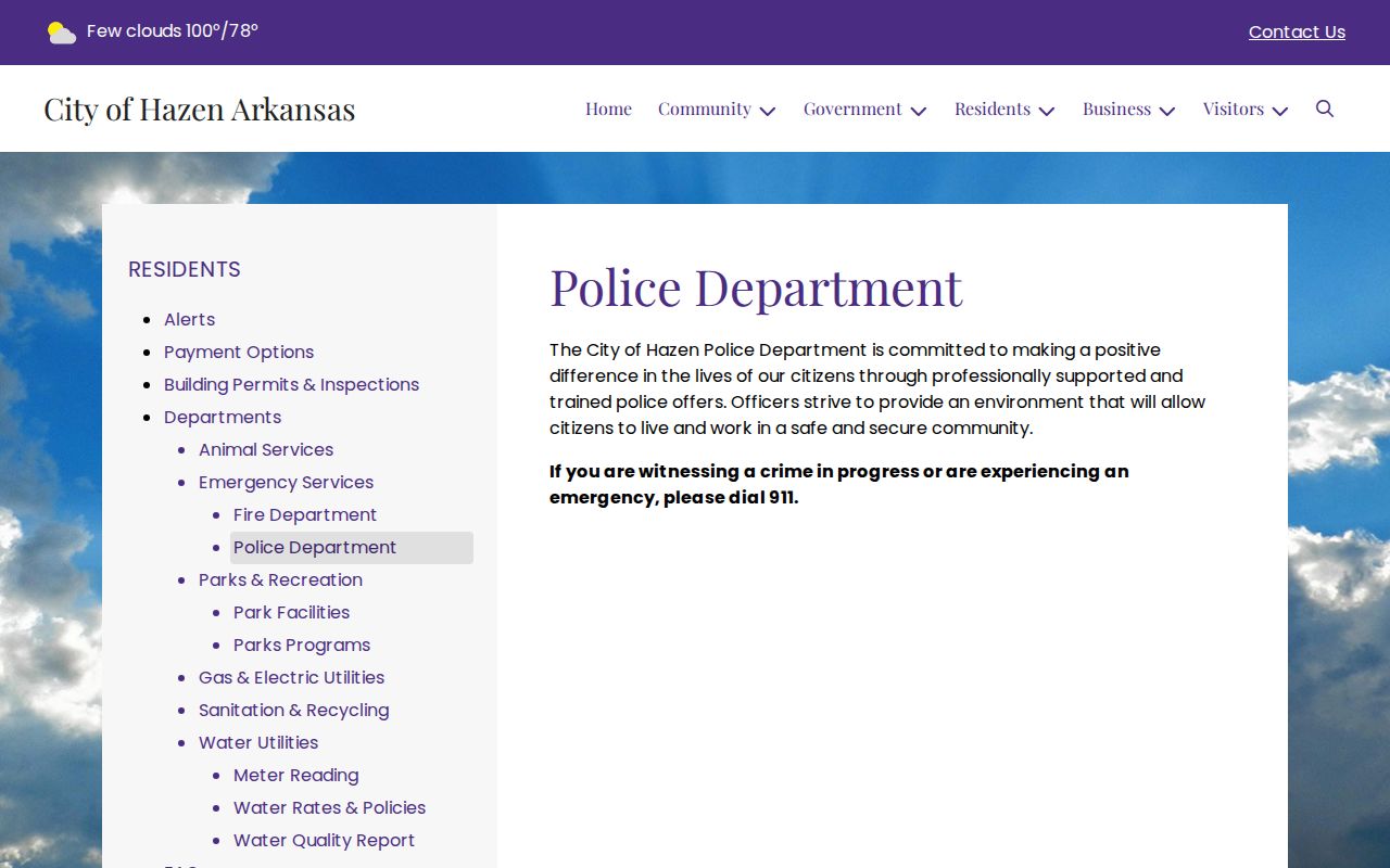 Hazen Police Department official page for local arrest record contacts