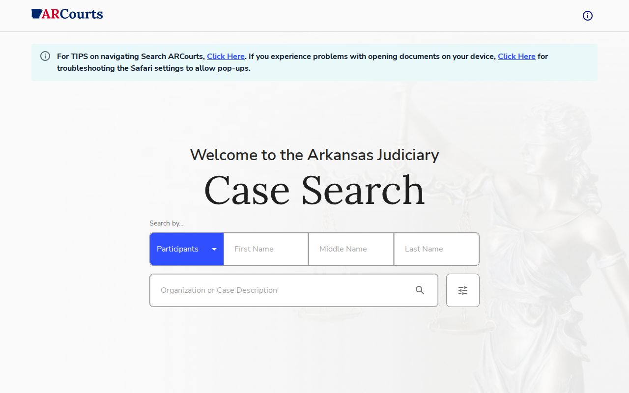 Prairie County warrant check through the Search ARCourts query screen